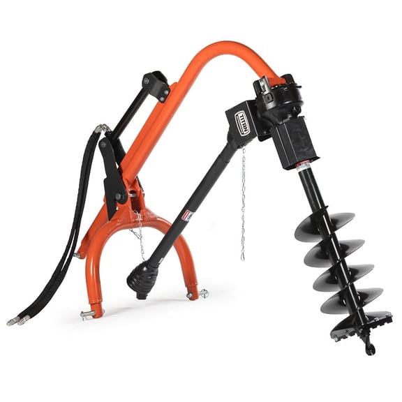 Titan Attachments 50HP Pro Series 3 Point Post Hole Digger with 9" Auger, Hydraulic Ram for Quickly Breaking Tough Ground, Fits Cat 1 Tractors