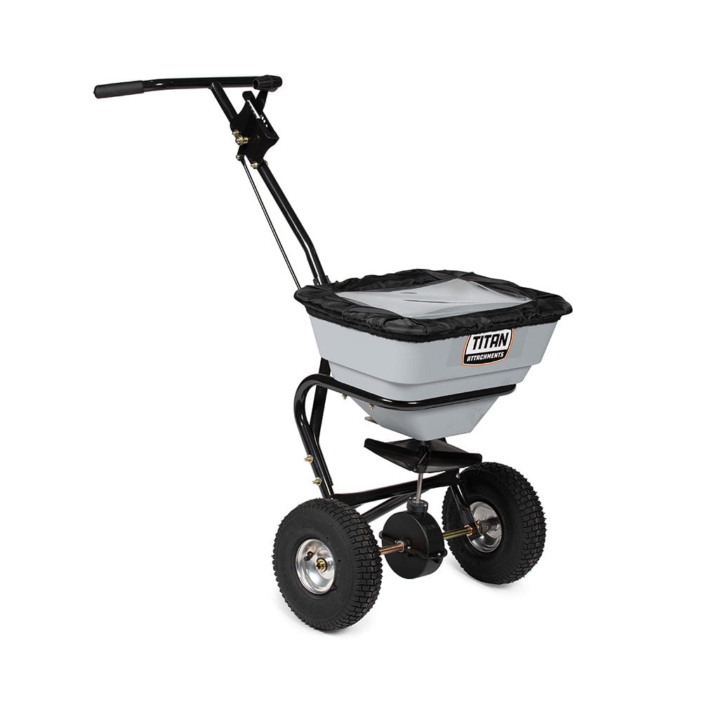 Titan Attachments 70 LB Gray and Black Professional Fertilizer Broadcast Spreader