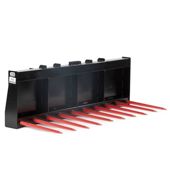 Titan Attachments 72" Tine Fork Bucket with Ten 27" C1 Hay Spears, SSQA Frame