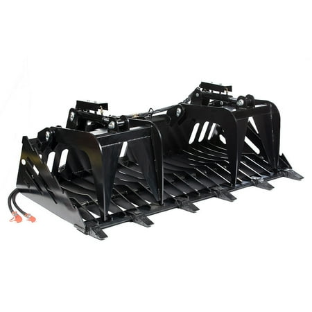 Titan Attachments 82" Skeleton Rock Grapple Rake, Universal Skid Steer Quick Tach, Fine-Grade Open Tine Bottom, Replaceable Cast Bucket Teeth, Reinforced Side Cutters, Universal Landscape Attachment