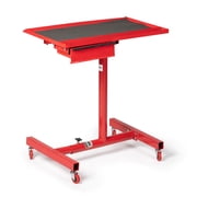 Titan Attachments Adjustable Rolling Workshop Table With Tool Drawer, 200 LB Capacity, Red Finish, Mobile Workstation For Shops, Garages, Repair Shops, Warehouses