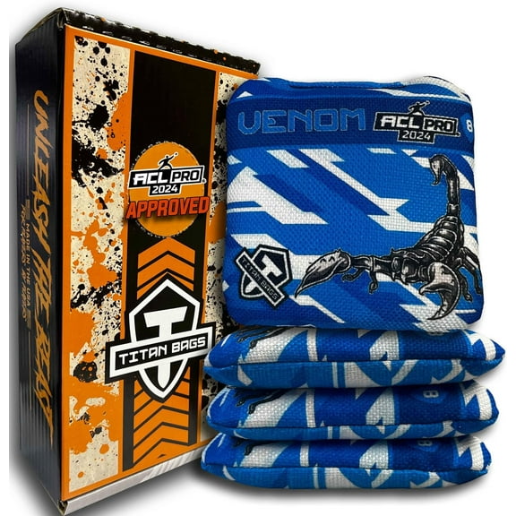 Titan Bags - Venom - ACL PRO Approved Toss Bags, Bean Bags- Regulation Cornhole Bags- Cornhole Toss Bags- Venom Cornhole Set- Fractal, Striker, Set of 4
