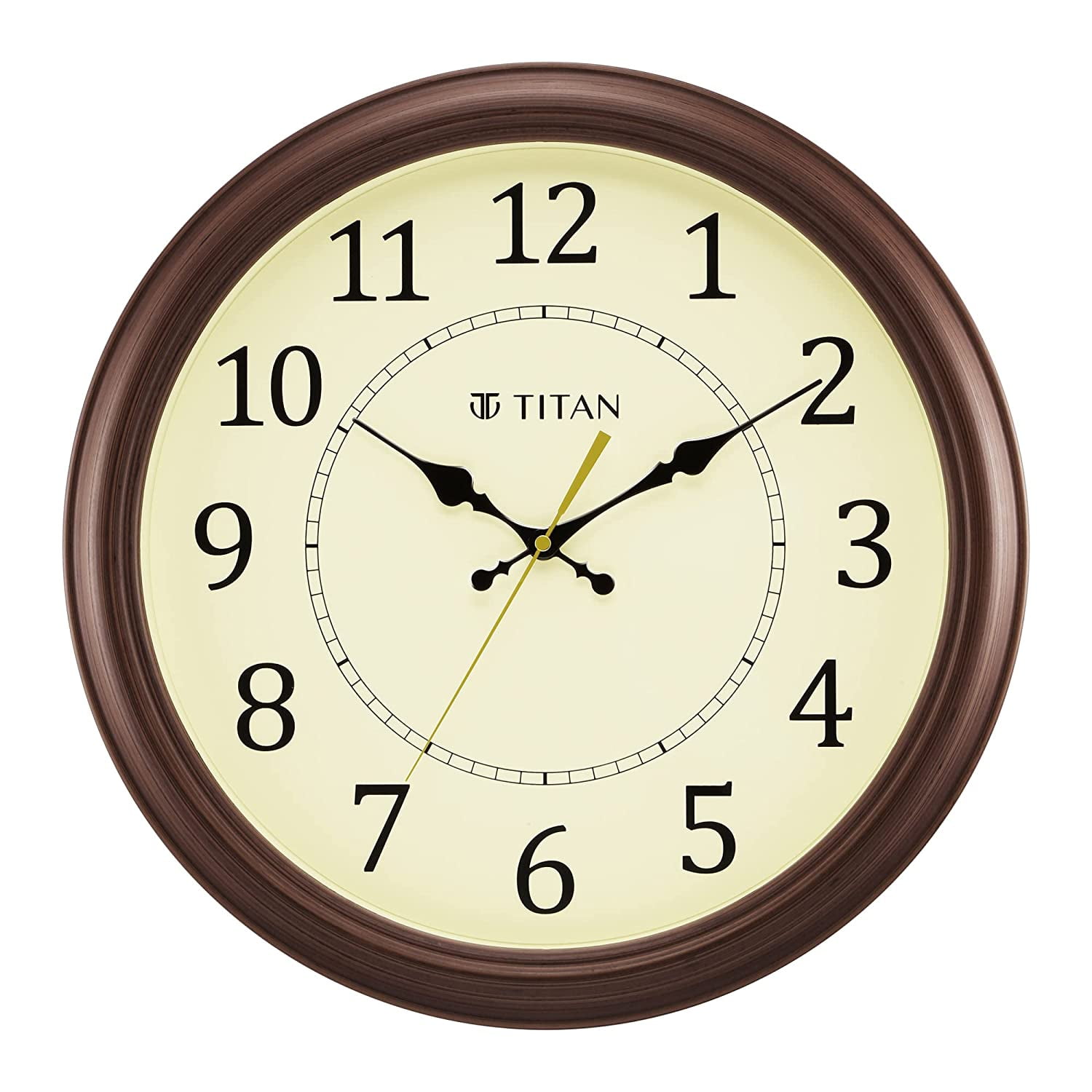 Titan Brown Wall Clock, Cream Dial, Round Shape, 32.5cm, Decorative ...