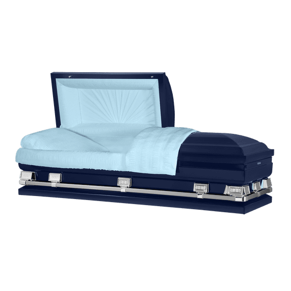 Titan Casket, Atlas XL Series Steel Casket (28" Oversize) in Dark Blue with Light Blue Crepe Interior