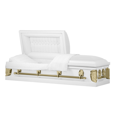 Titan Casket, Cambridge Series 18 Gauge Steel Casket in White & Gold with White Interior