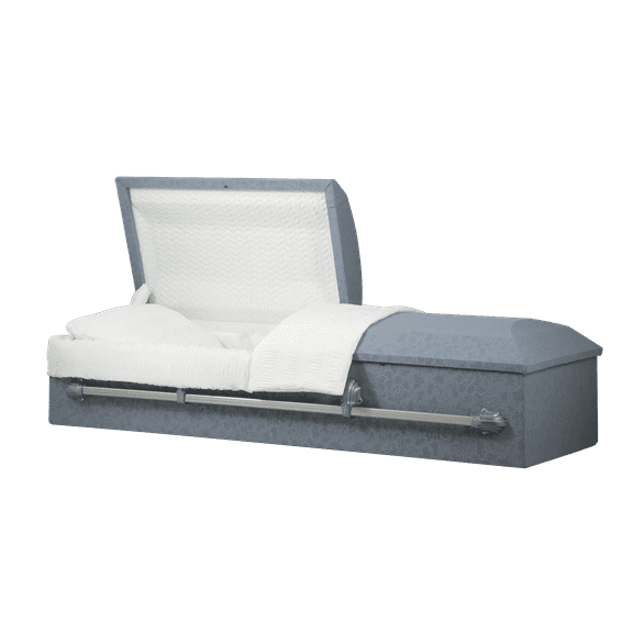 Titan Casket, Cloth Covered Casket (Rounded Top) with Slate Gray Exterior and White Crepe Interior