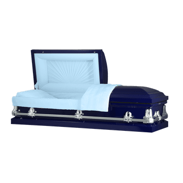 Titan Casket, Orion Series Steel Casket in Dark Blue Finish with Light Blue Crepe Interior