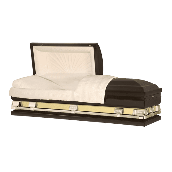 Titan Casket, Reflections XL Series Steel Casket (29" Oversize) with Reflective Panel in Bronze Finish With Rosetan Interior