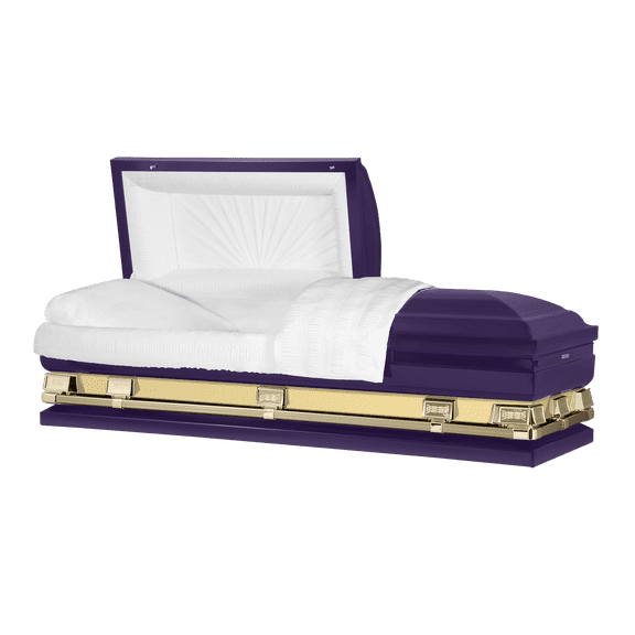 Titan Casket, Reflections XL Series Steel Casket (36" Oversize) with Reflective Panel in Purple & Gold Finish With White Interior
