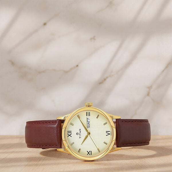 Titan Quartz Analog with Day and Date Black Dial Leather Strap Watch for Men&nbsp;