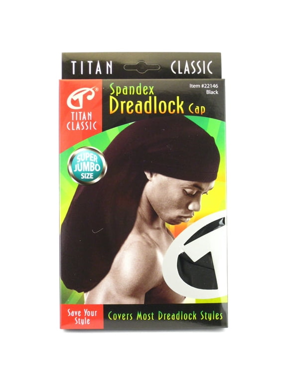 Titan Classic Unisex Adult Black Spandex Dreadlock Cap Hat - Super Jumbo Size 1 Ea