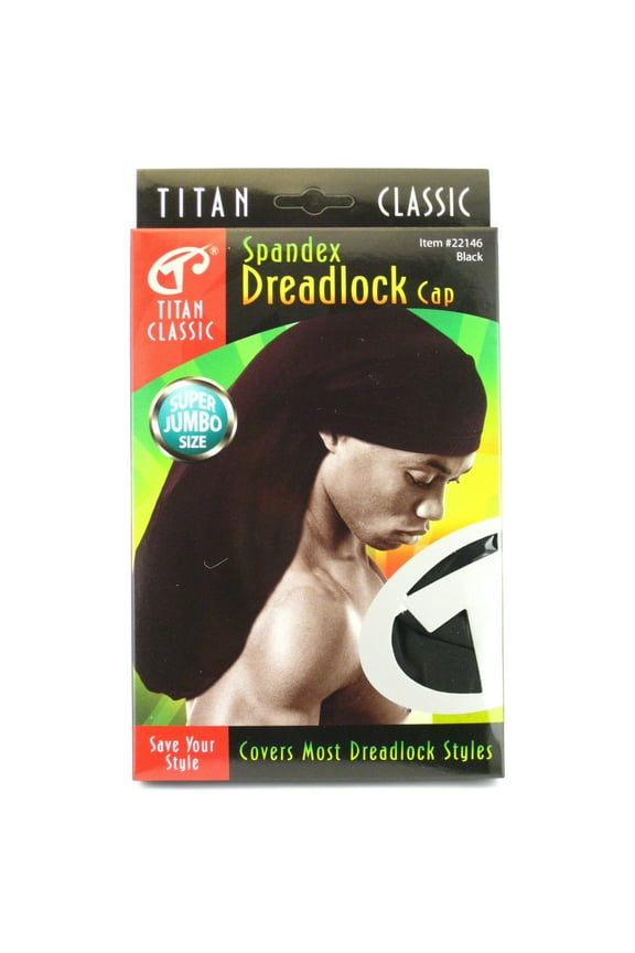 Titan Classic Unisex Adult Black Spandex Dreadlock Cap Hat - Super Jumbo Size 1 Ea..