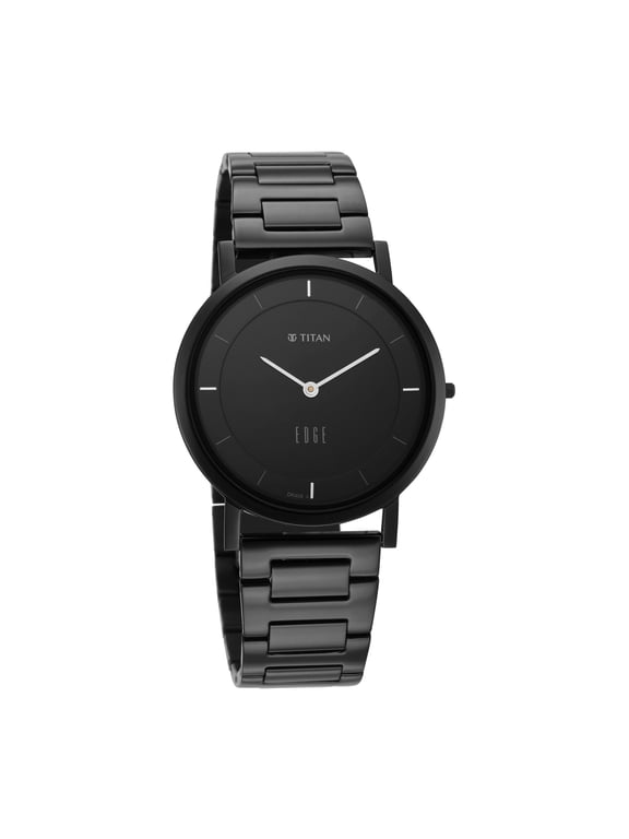 Titan Edge Men's Ultra Slim Analog Watch Black Dial, Black Stainless Steel Strap, 1595NM01