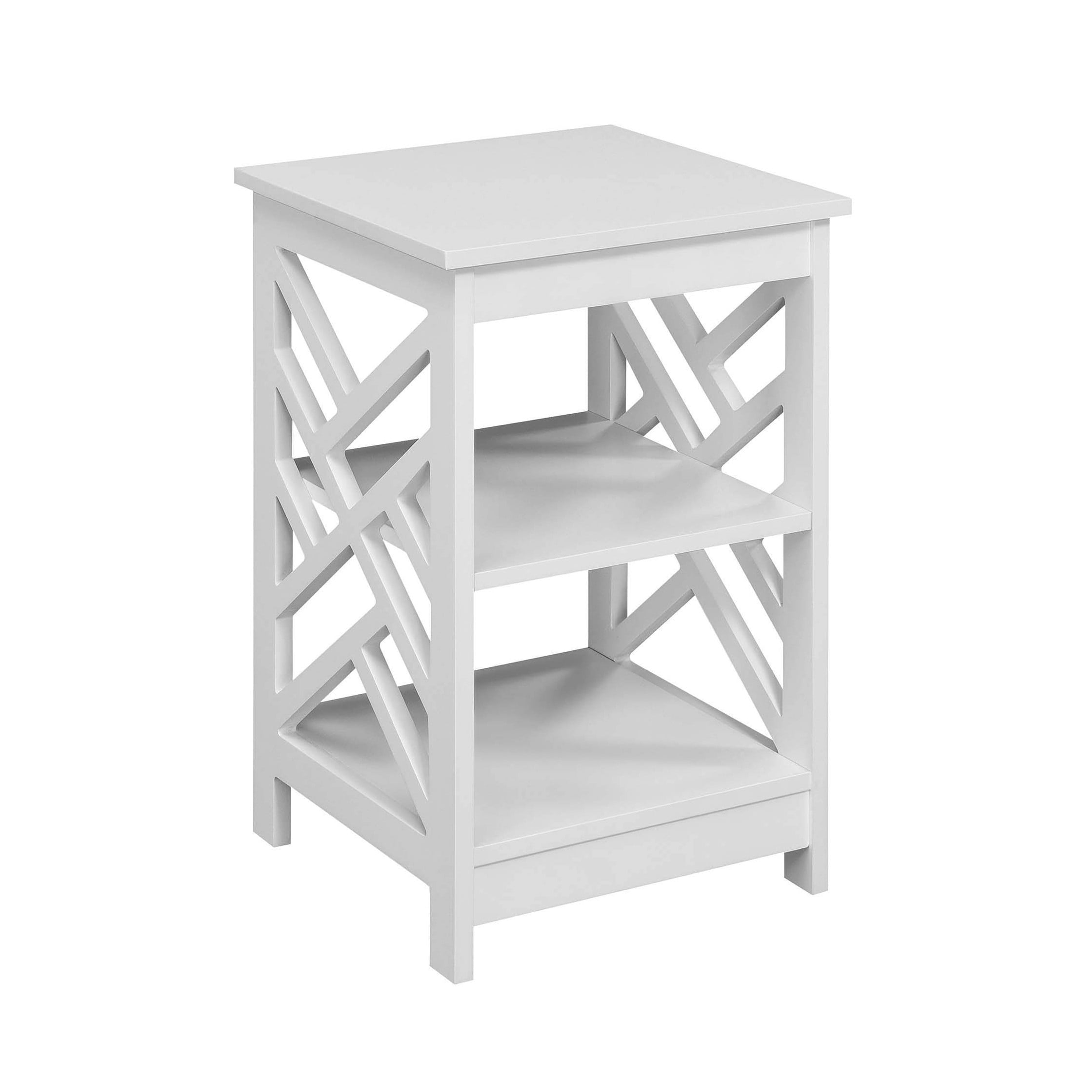 Sleek White MDF Titan Geometric End Table with Storage Shelves