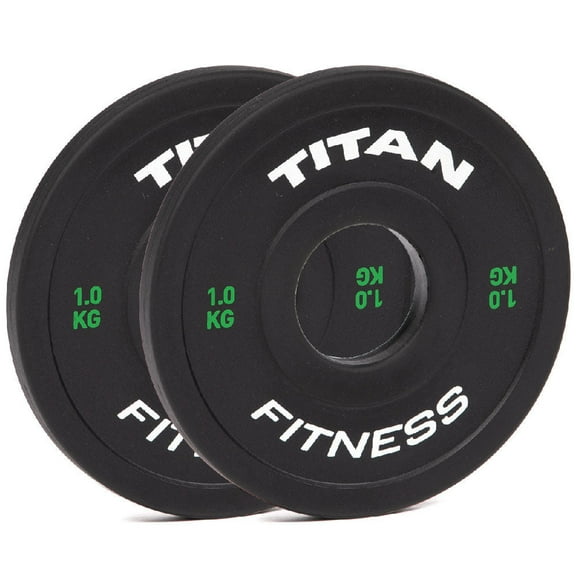 Titan Fitness 1 KG Pair Black Change Fractional Weight Plates, Rubber Coated Steel Bumper Plates, Fit Olympic Sized Barbells For Strength Training and Weightlifting