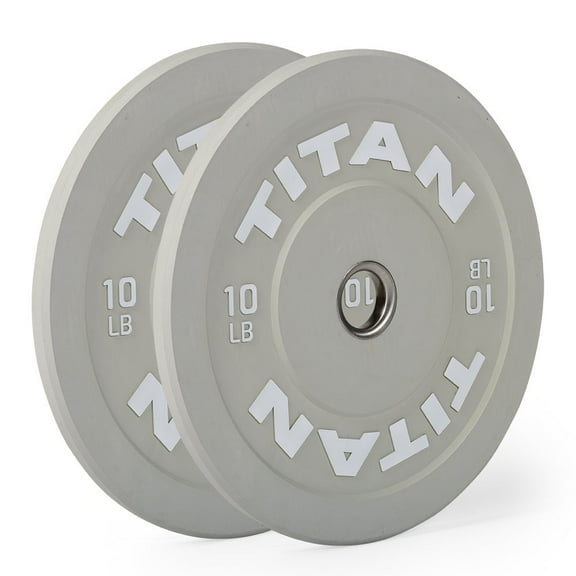 Titan Fitness 10 LB Economy Olympic Bumper Plates, Color-Coded by IWF Standards, Low Bounce Rubber with Steel Insert