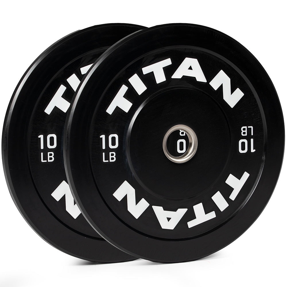 Titan Fitness 10 LB Pair Economy Series Black Olympic Bumper Plates, Durable Rubber Exterior with Steel Core, Weightlifting and Strength Training Weight Plate