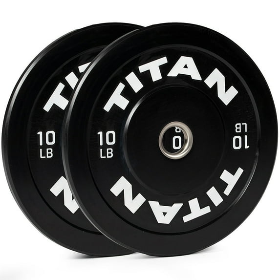 Titan Fitness 10 LB Pair Economy Series Black Olympic Bumper Plates, Durable Rubber Exterior with Steel Core, Weightlifting and Strength Training Weight Plate