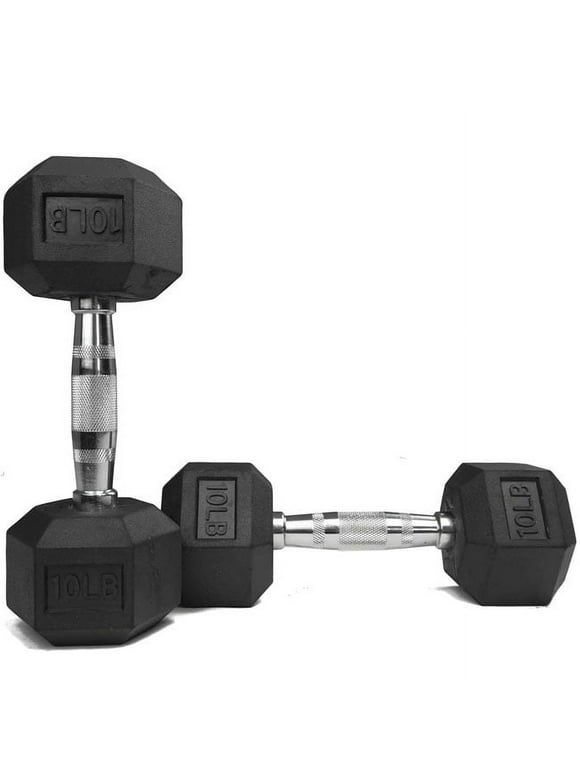 Titan Fitness 10 LB Pair Free Weights, Black Rubber Coated Hex Dumbbell, Ergonomic Cast Iron Handle, Strength Training