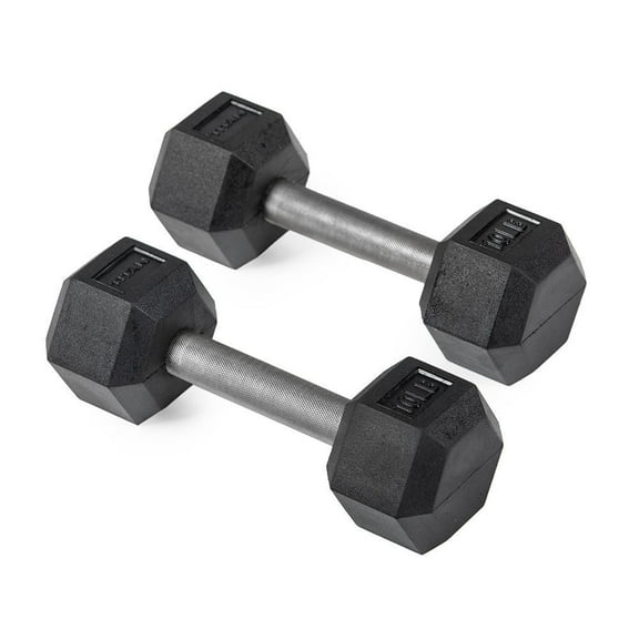 Titan Fitness 10 LB Pair Free Weights, Black Rubber Coated Hex Dumbbell, Straight Stainless Steel Handle, Strength Training, Full Body Workout