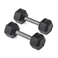 thumbnail image 1 of Titan Fitness 10 LB Pair Free Weights, Black Rubber Coated Hex Dumbbell, Straight Stainless Steel Handle, Strength Training, Full Body Workout, 1 of 6