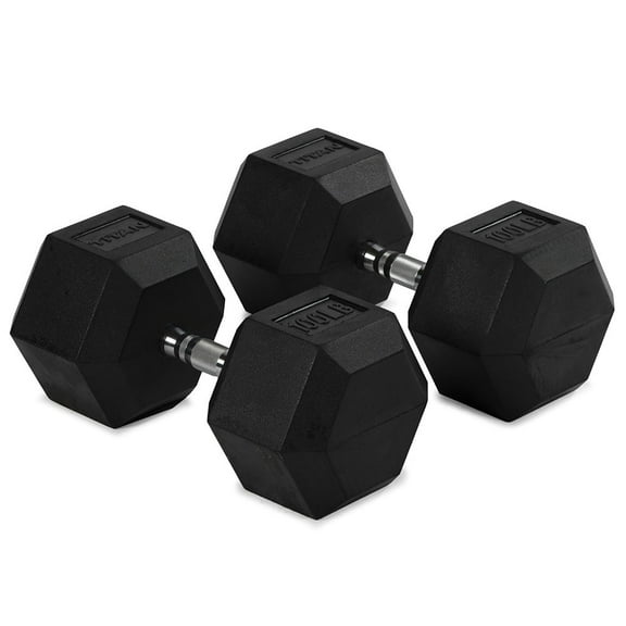Titan Fitness 100 LB Pair Free Weights, Black Rubber Coated Hex Dumbbell, Ergonomic Cast Iron Handle, Strength Training