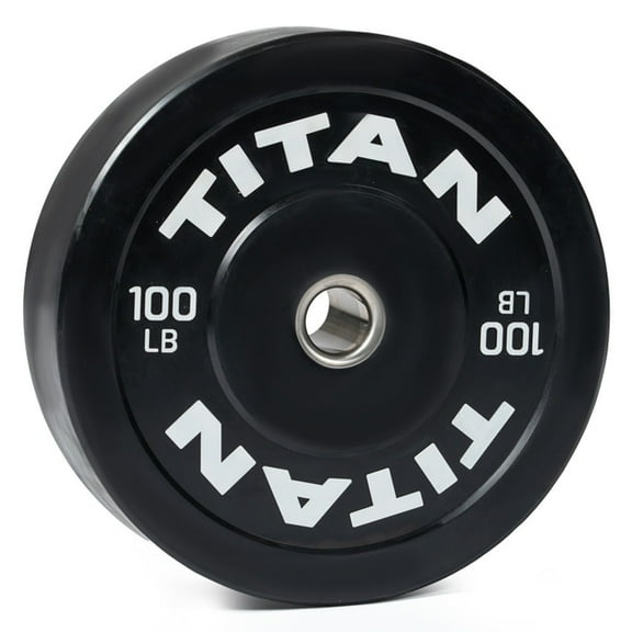 Titan Fitness 100 LB Single Economy Series Black Olympic Bumper Plate, Durable Rubber Exterior with Steel Core, Weightlifting and Strength Training Weight Plate