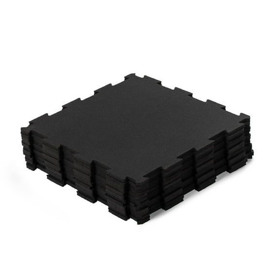 Titan Fitness 12 PK Zip Tile Flooring, Black Interlocking Rubber Gym Flooring, 19.685" x 19.685" Protective Exercise Home Gym Flooring Mats