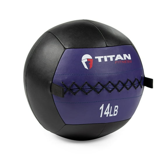 Titan Fitness 14 LB Soft Leather Medicine Wall Ball, Purple Color-Coded Weighted Wall Ball, Full Body Dynamic Exercise Med Ball, Core Fitness, Strength Training, Exercise Conditioning