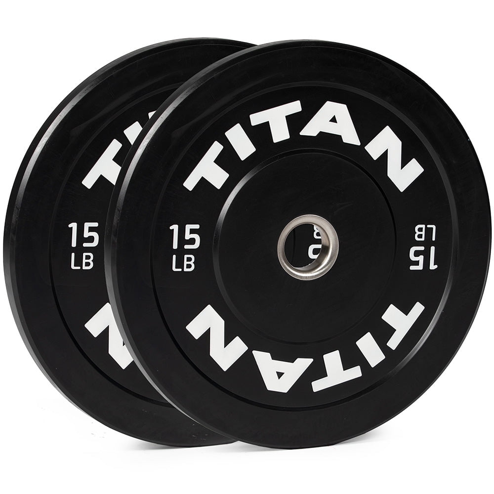 Titan Fitness 15 LB Pair Economy Series Black Olympic Bumper Plates, Durable Rubber Exterior with Steel Core, Weightlifting and Strength Training Weight Plate