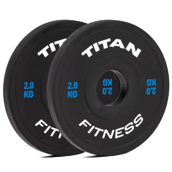 Titan Fitness 2 KG Pair Black Change Fractional Weight Plates, Rubber Coated Steel Bumper Plates, Fit Olympic Sized Barbells For Strength Training and Weightlifting