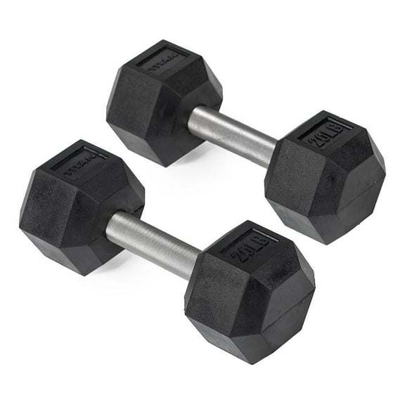 Titan Fitness 20 LB Pair Free Weights, Black Rubber Coated Hex Dumbbell, Straight Stainless Steel Handle, Strength Training, Full Body Workout