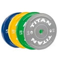 thumbnail image 1 of Titan Fitness 230 LB Set Color EZ-Grip Olympic Bumper Plates, Sold as a Set of Pairs, Rubber with Steel Insert, Weightlifting and Strength Training, 1 of 10