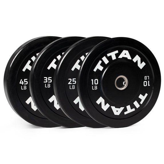 Titan Fitness 230 LB Set Economy Series Black Olympic Bumper Plates, Durable Rubber Exterior with Steel Core, Weightlifting and Strength Training Weight Plates