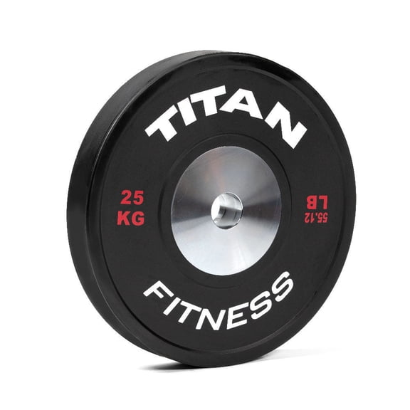Titan Fitness 25 KG Black Elite Olympic Bumper Plates, Sold Individually, Competition Weight Plates, Rubber With Steel Insert
