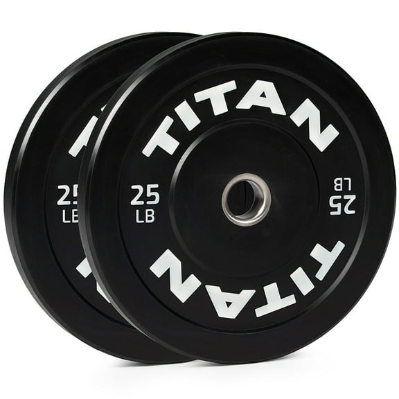 Titan Fitness 25 LB Pair Economy Series Black Olympic Bumper Plates, Durable Rubber Exterior with Steel Core, Weightlifting and Strength Training Weight Plate