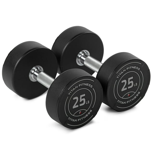 Titan Fitness 25 LB Set Round Urethane Dumbbells, Medium Volcano