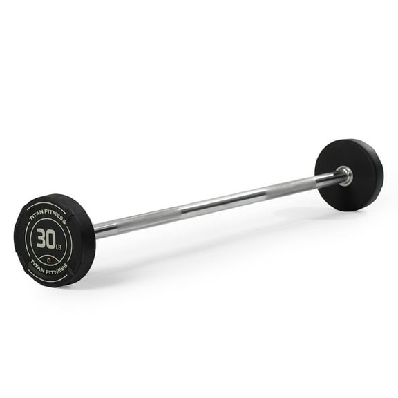 Titan Fitness 30 LB Rubber Straight Fixed Barbell, Pre-Loaded Weight Bar for Strength Training & Weightlifting