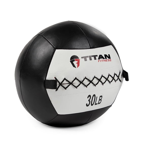 Titan Fitness 30 LB Soft Leather Medicine Wall Ball, White Color-Coded Weighted Wall Ball, Full Body Dynamic Exercise Med Ball, Core Fitness, Strength Training, Exercise Conditioning