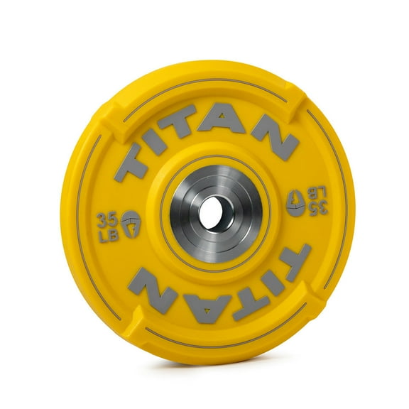 Titan Fitness 35 LB EZ-Grip Urethane Olympic Weight Plate, Single Yellow Competition Plate with Steel Chrome Core, Easy-Grip Interlocking Design, Weightlifting, Strength Training, Home Gym Plates