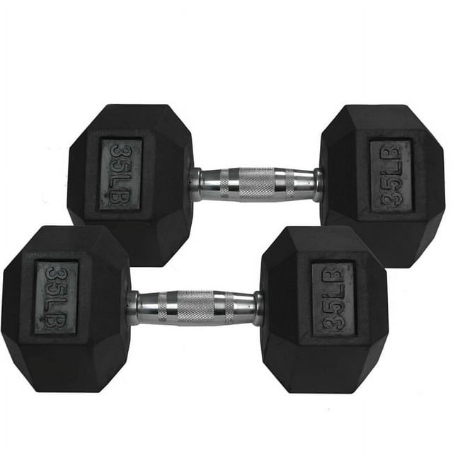 Titan Fitness 35 LB Pair Free Weights, Black Rubber Coated Hex Dumbbell, Ergonomic Cast Iron Handle, Strength Training