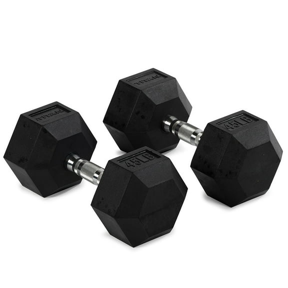 Titan Fitness 45 LB Pair Free Weights, Black Rubber Coated Hex Dumbbell, Ergonomic Cast Iron Handle, Strength Training