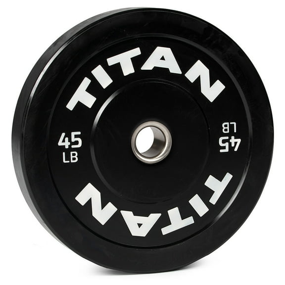 Titan Fitness 45 LB Single Economy Series Black Olympic Bumper Plate, Durable Rubber Exterior with Steel Core, Weightlifting and Strength Training Weight Plate