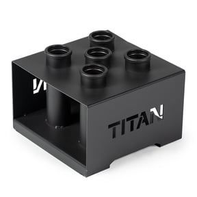 Titan Fitness 5 Barbell Holder, Vertical Olympic Sized Bar Rack, 12" x 12" Compact Floor Unit