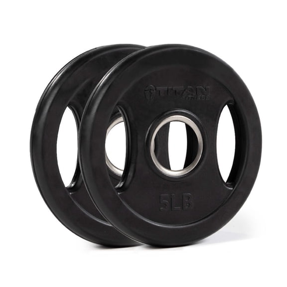 Titan Fitness 5 LB Pair Black Grip Plates, Cast Iron and Rubber Coating, Sold as a Pair
