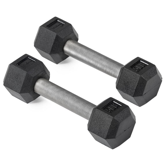 Titan Fitness 5 LB Pair Free Weights, Black Rubber Coated Hex Dumbbell, Straight Stainless Steel Handle, Strength Training, Full Body Workout