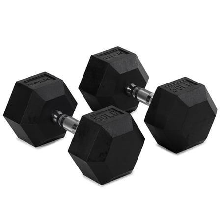 Titan Fitness 50 LB Pair Free Weights, Black Rubber Coated Hex Dumbbell, Ergonomic Cast Iron Handle, Strength Training