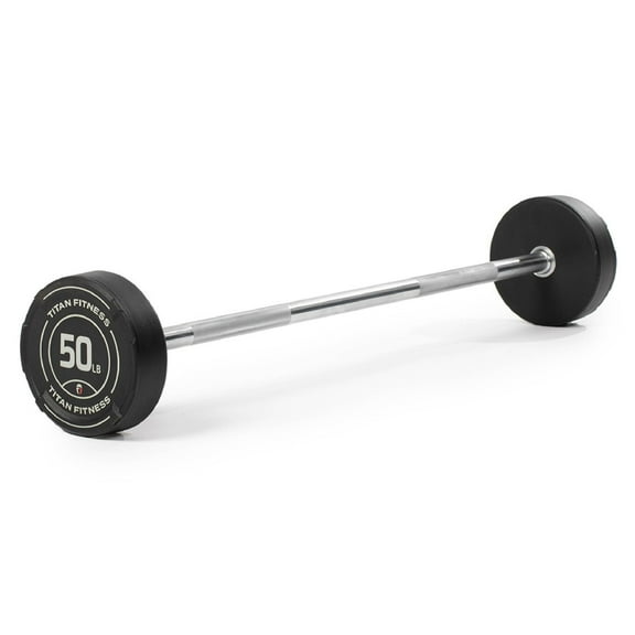Titan Fitness 50 LB Rubber Straight Fixed Barbell, Pre-Loaded Weight Bar for Strength Training & Weightlifting