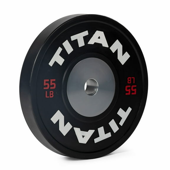 Titan Fitness 55 LB Single Elite Competition Bumper Plate, Red Color-Coded Weight Indicators