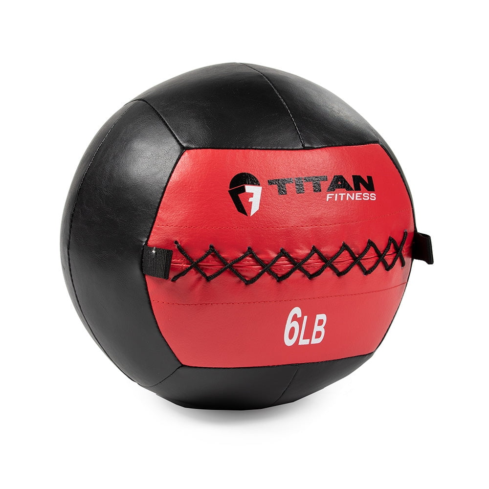 Titan Fitness 6 LB Soft Leather Medicine Wall Ball, Red Color-Coded Weighted Wall Ball, Full Body Dynamic Exercise Med Ball, Core Fitness, Strength Training, Exercise Conditioning